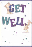 Vibrant and full of compassionate energy, this illustrated get well card springs to life with two endearing characters-a cuddly teddy bear and a floppy-eared puppy-sharing their playful optimism. They hold and balance bold, colourful letters that spell 'Get Well', the hues of indigo and teal glowing confidently against a creamy white backdrop reminiscent of Erith's open parks on a bright morning. Twinkling blue and purple stars are scattered across the card, infusing the scene with a whimsical, festive spirit. The tactile brushwork brings the plushness of the bear's fur and the puppy's silky ears to the fore, echoing the comforting feel of a flower bouquet delivered to a doorstep in Erith. The composition's lightness and tender detail offer not just a message, but emotional comfort-like a kind word from a florist or a neighbour. Together, the card's joyful artwork and heartfelt sentiment become a visual embrace, ready to deliver genuine care and encouragement to anyone on the mend in Erith.